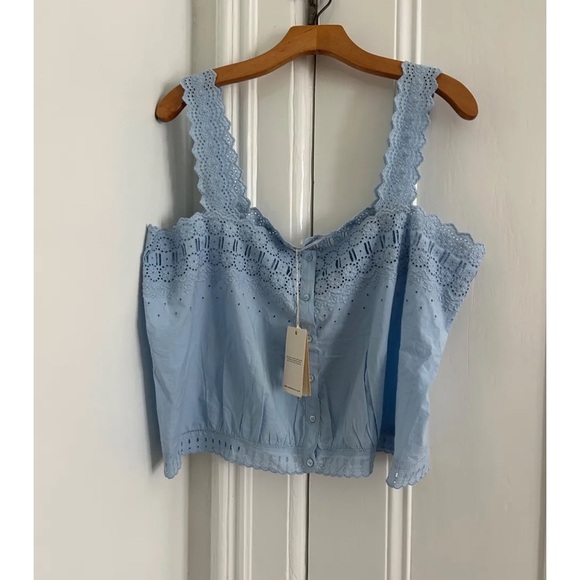 Doen Tops - Doen NWT Estelle Bluebird light blue lace embroidered tank top